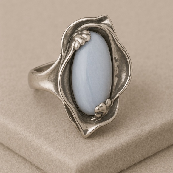 Carolyn Pollack .925 Blue Lace Agate Calla Lily Ring – Sculptural Artisan #337 - Picture 3 of 12